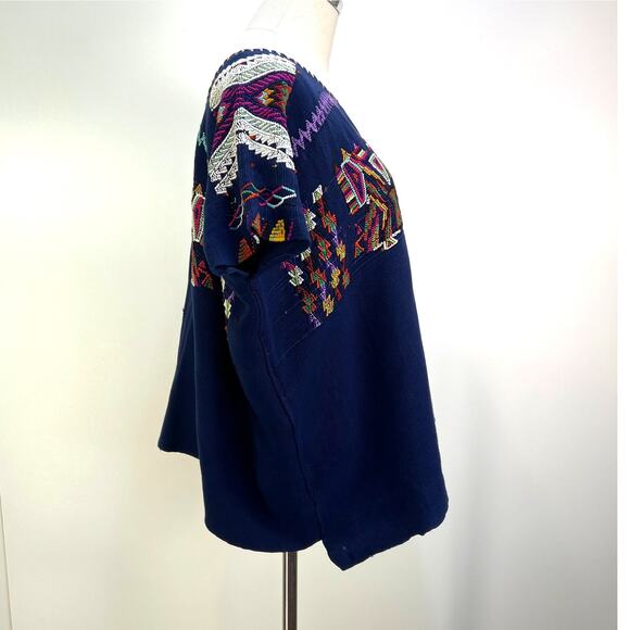 Handmade Woven Guatemalan Chajul Huipil Top Blue - Picture 6 of 8